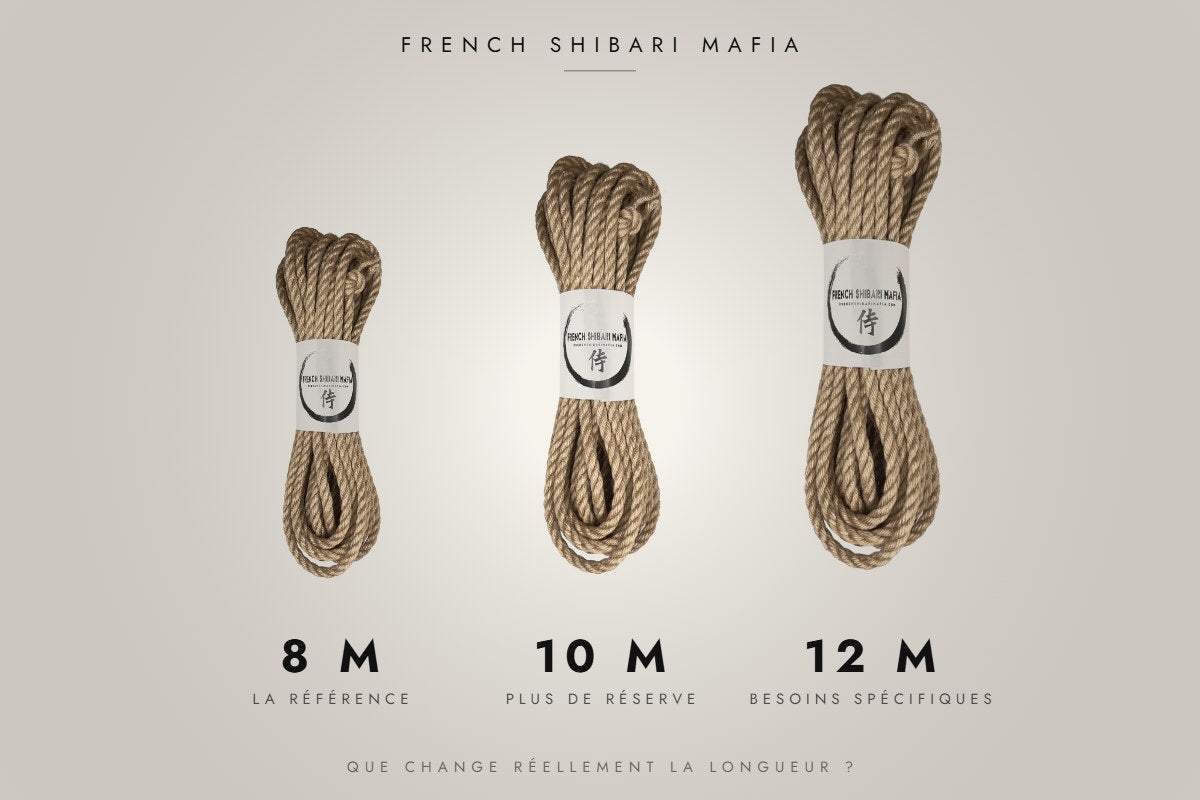 Cordes Shibari en jute de 8 m, 10 m et 12 m côte à côte