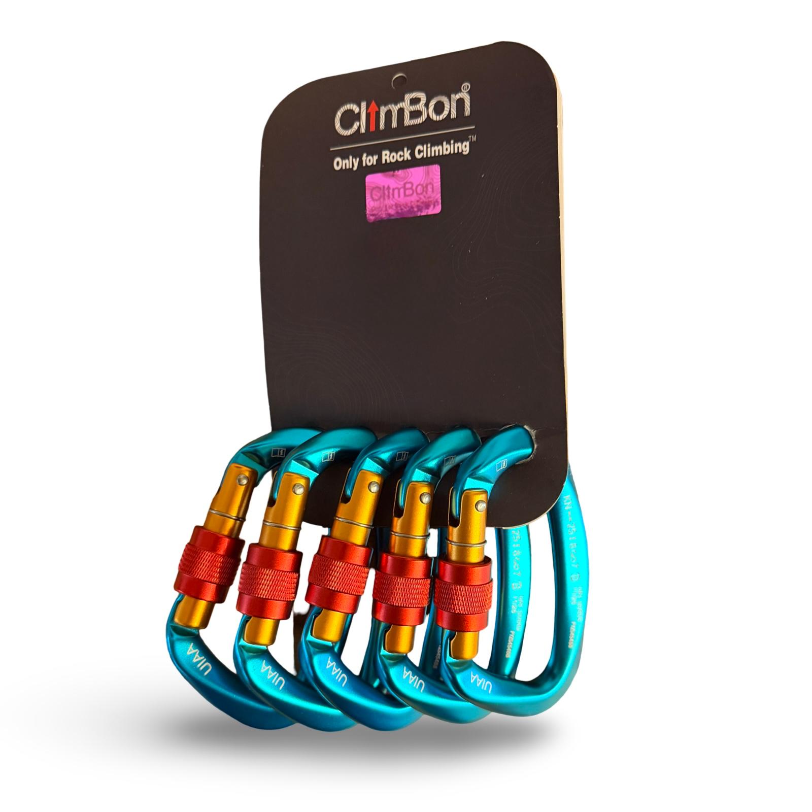 Lot de 5 mousquetons à vis bleu avec bague rouge ClimbBon pour Shibari