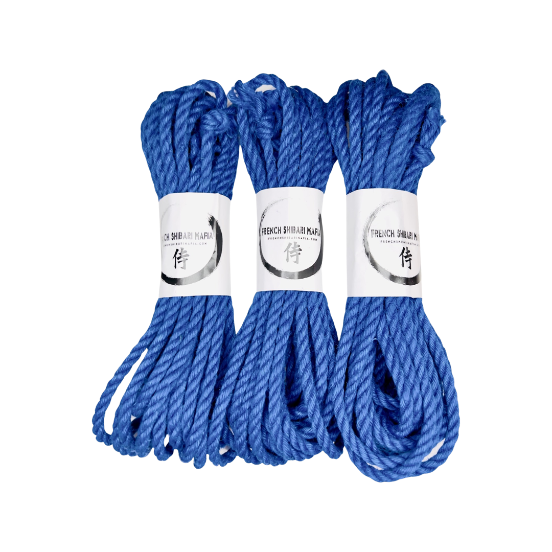 Pack de 3 cordes Shibari Bleue Premium – French Shibari Mafia, sans JBO