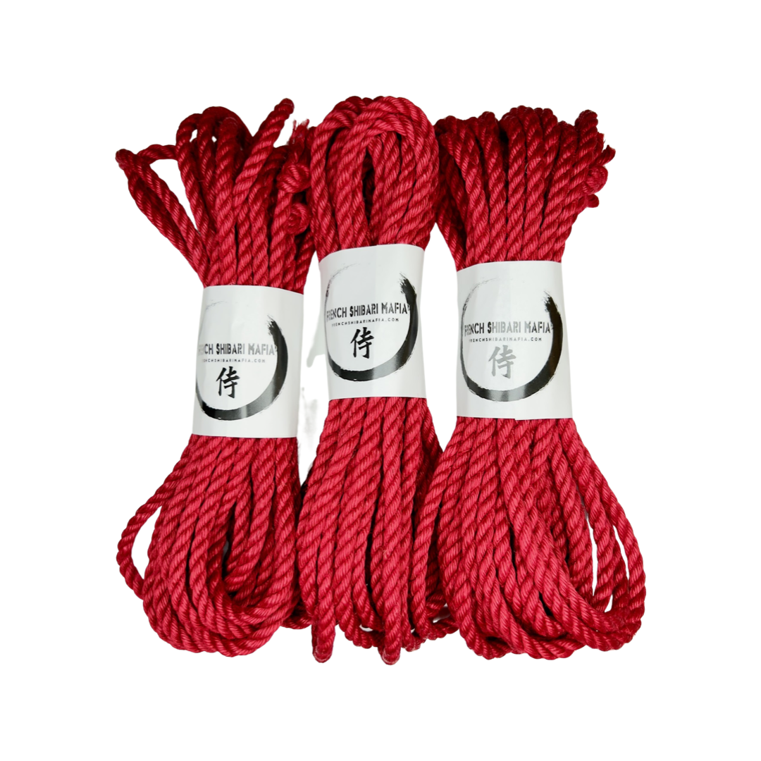 Pack de 3 cordes Shibari rouge Premium – French Shibari Mafia, jute sans JBO