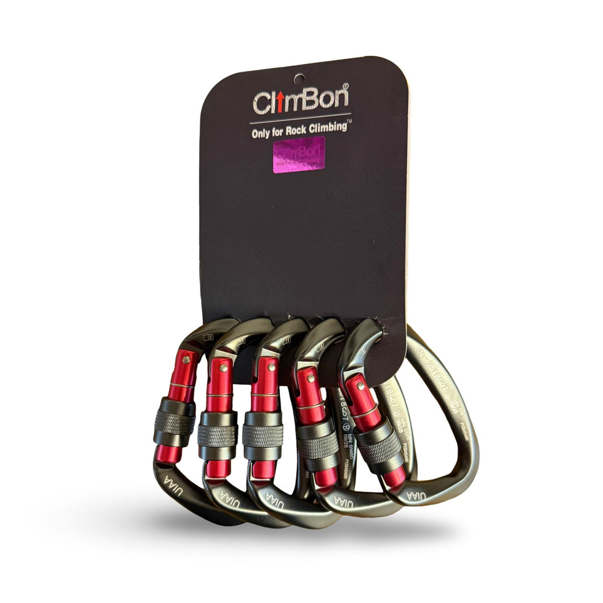 Lot de 5 mousquetons à vis noirs avec bague rouge ClimbBon pour Shibari