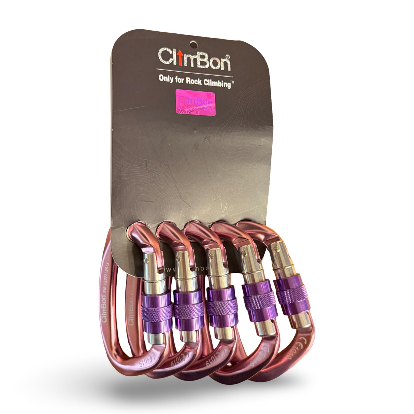 Lot de mousquetons à vis rose avec bague violette ClimbBon pour Shibari