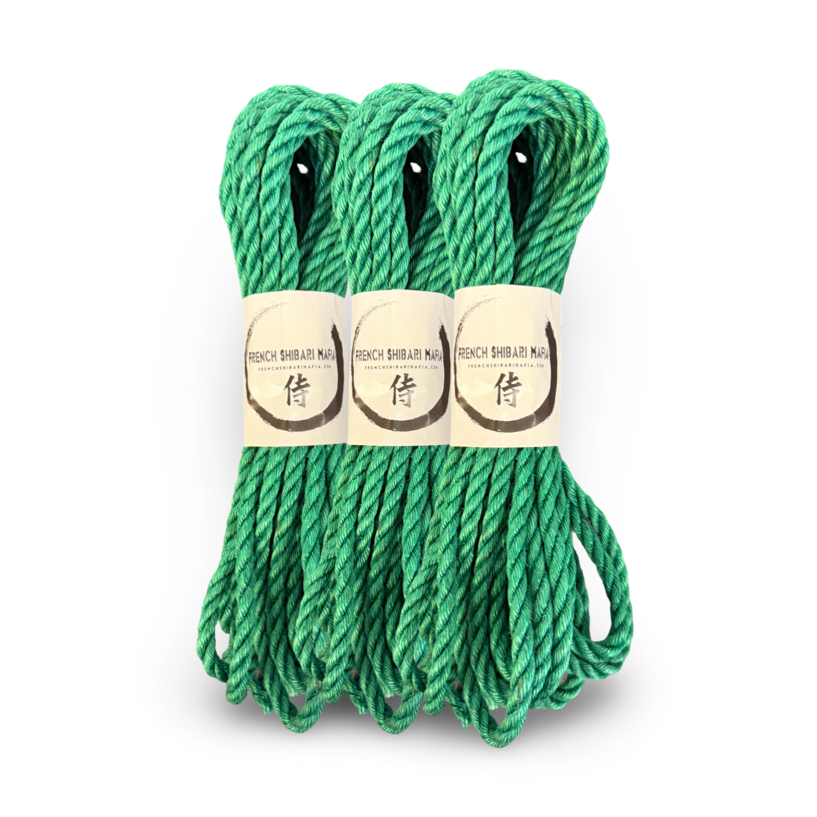 Pack de 3 cordes Shibari Vert Jade Premium – French Shibari Mafia, cordes en jute naturelle 6 mm