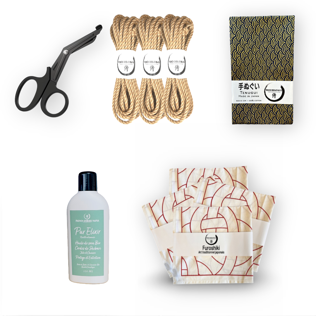 Pack Shibari Premium 3 cordes en jute avec accessoires